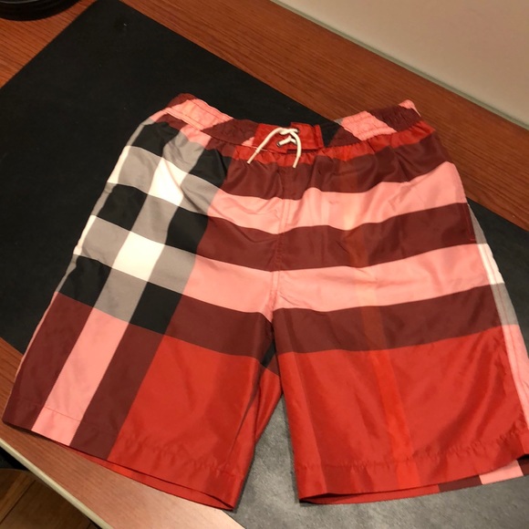 red burberry swim trunks